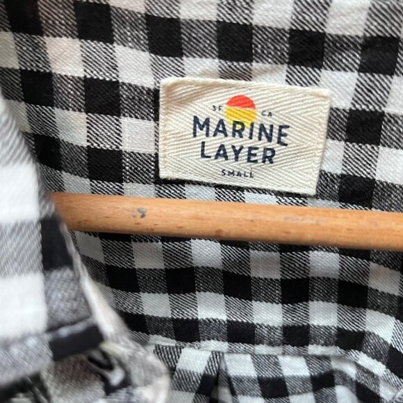 Marine Layer Women's Black and White Checkered Flannel Shirt- Size Small - Picture 2 of 5